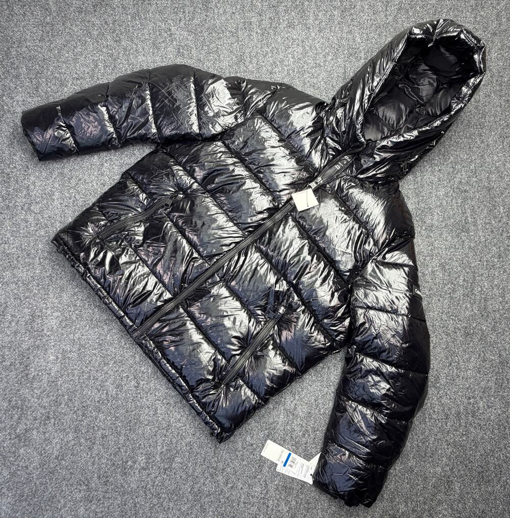 Calvin Klein Mens XL Puffer Jacket Black High Shine Hooded Sorona NWT $250 MSRP